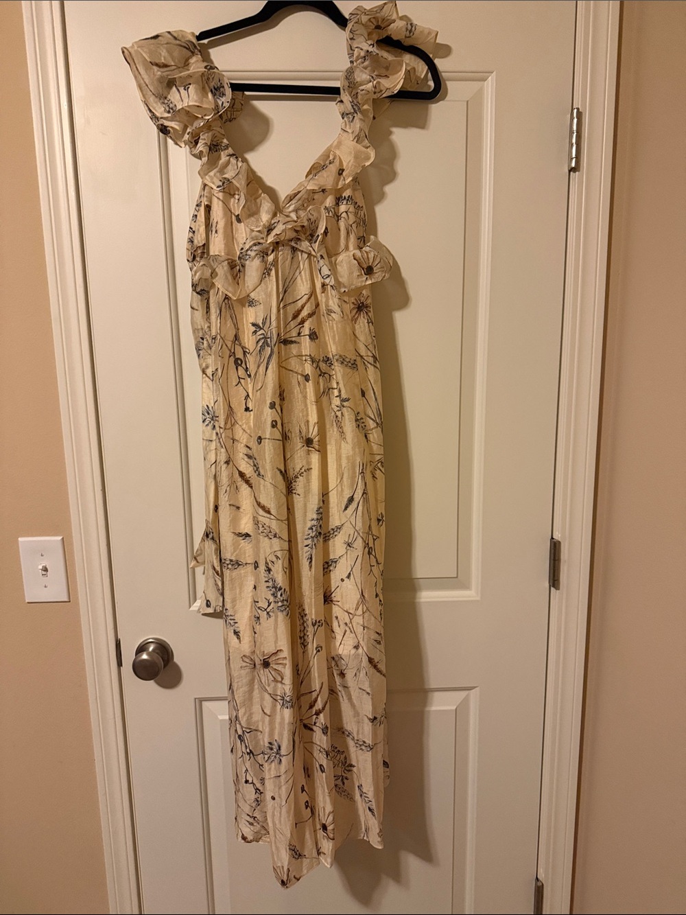 H&M Cream Maxi Dress with Navy Botanical Print